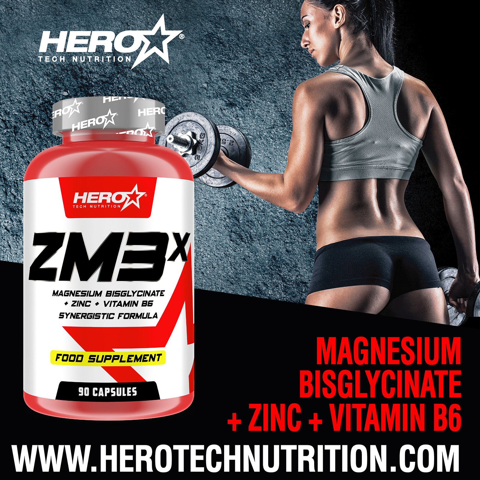 MAGNESIUM B6 ZM3X  HERO TECH NUTRITION herotechnutrition